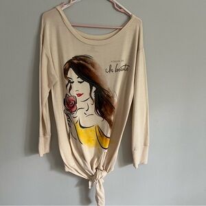 Disney Parks Belle Tie Front Graphic Print Tunic Long Sleeve Blouse